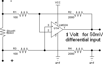 Differential amplifier for use with a current shunt